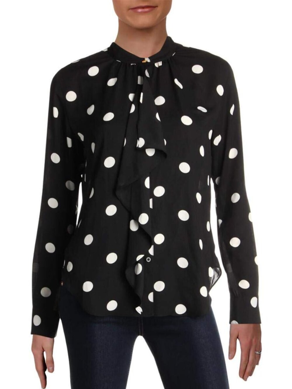LAUREN RALPH LAUREN Womens Karilyna Long Sleeves Polka Dot Blouse